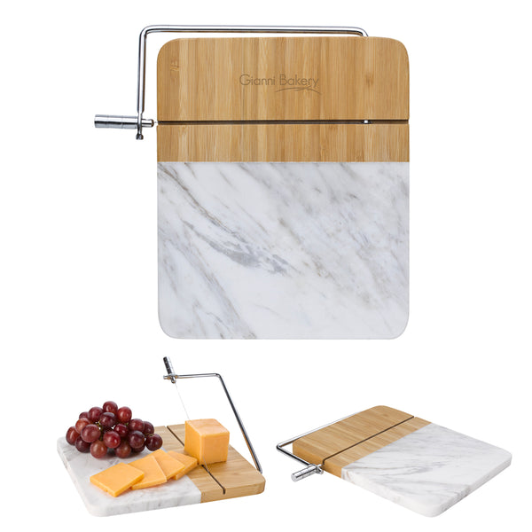 AG - MARBLE AND BAMBOO CHEESE CUTTING BOARD WITH SLICER