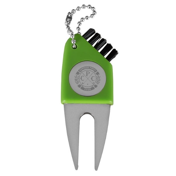 Green Hornet Divot Repair Tool Key Chain With Brush